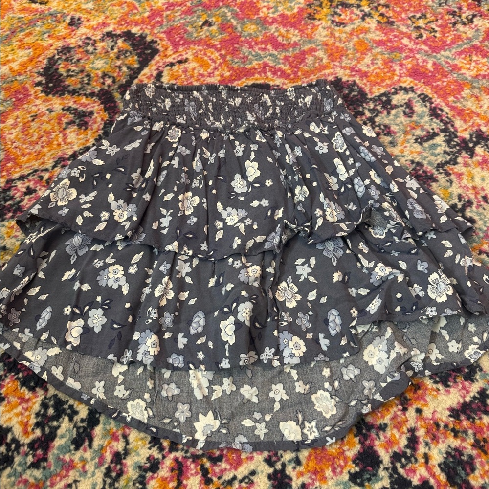 Hollister navy blue  and White Floral High Low Skirt